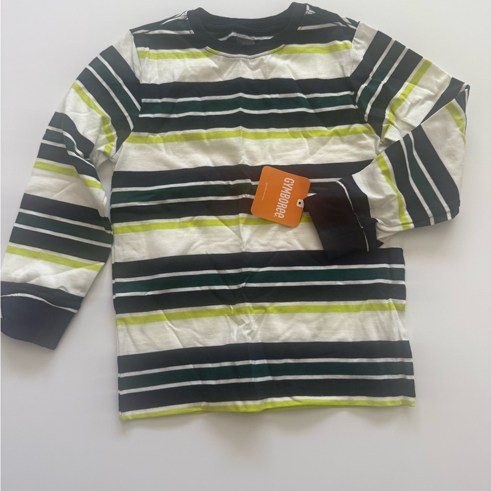 Gymboree Kids Long Sleeve Shirt - Green, Black, and White Stripes
